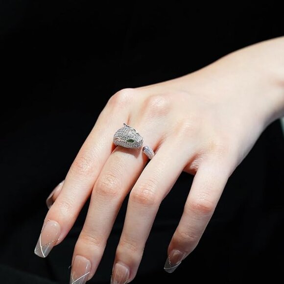 Neiman Marcus 18K Platinum Plated Silver Adjustable Panther Ring - Picture 2 of 4